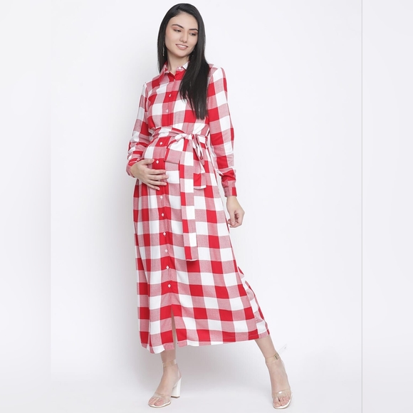 Cerise: Gingham Maternity Dress - Picture 2 of 4